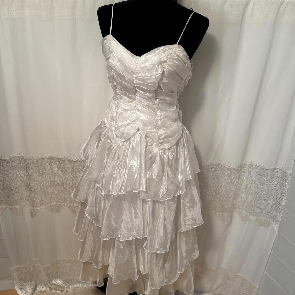 Vintage Formal Event Tiered Skirt Rouched Princess Prom/Flower Girl Dress sz XS